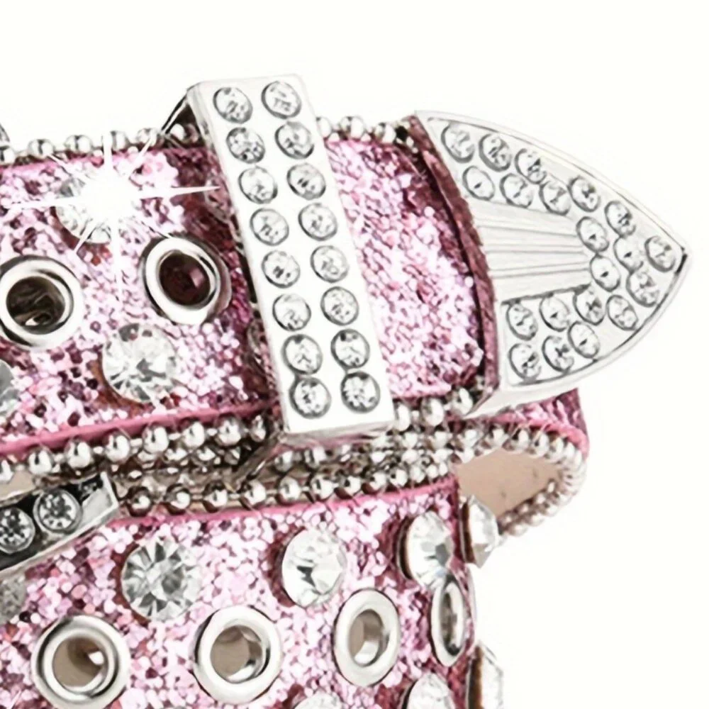 Pink Hip Hop Cowboy Cowgirl Rhinestone Y2K Belt Buckle - Trendy Faux Leather - Picture 4 of 7